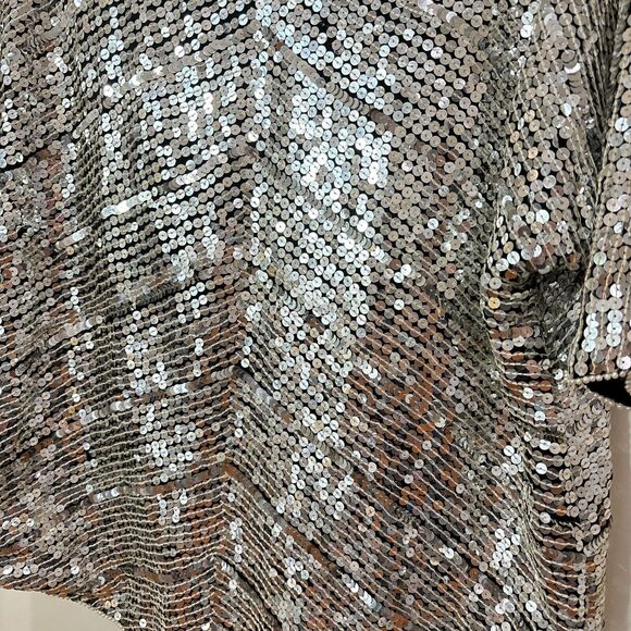 Vintage 100% Silk Silver Sequin Top size Large Art Deco Gatsby 1920s Disco Party - Picture 3 of 14